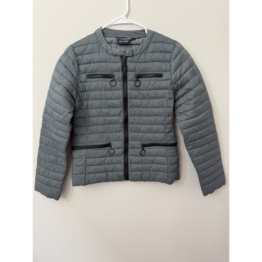 Me Jane Women's Small Gray Quilted Lightweight Puffer Jacket Ring Zip